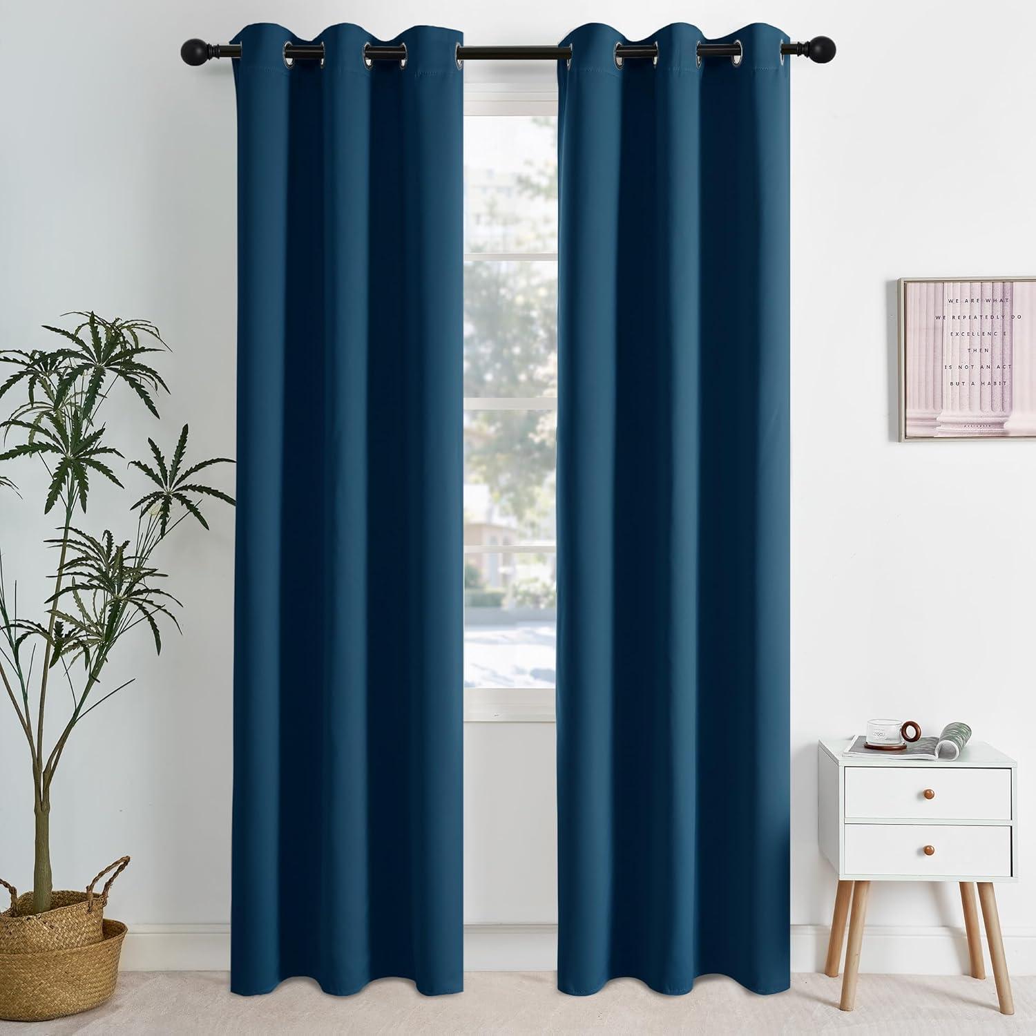imageNICETOWN Navy Blue Blackout Panels 63 Inches Long  Grommet Thermal Insulated Shades for Living Room Yard Kids Room Laundry Pantry  1 Pair W52 x L63Morrocan Blue