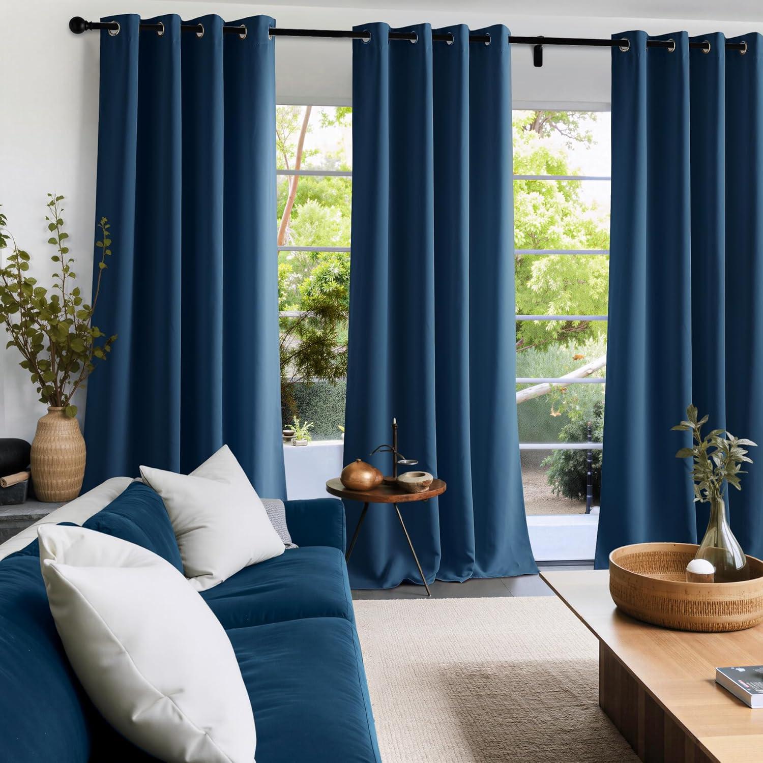 imageNICETOWN Navy Blue Blackout Panels 63 Inches Long  Grommet Thermal Insulated Shades for Living Room Yard Kids Room Laundry Pantry  1 Pair W52 x L63Morrocan Blue