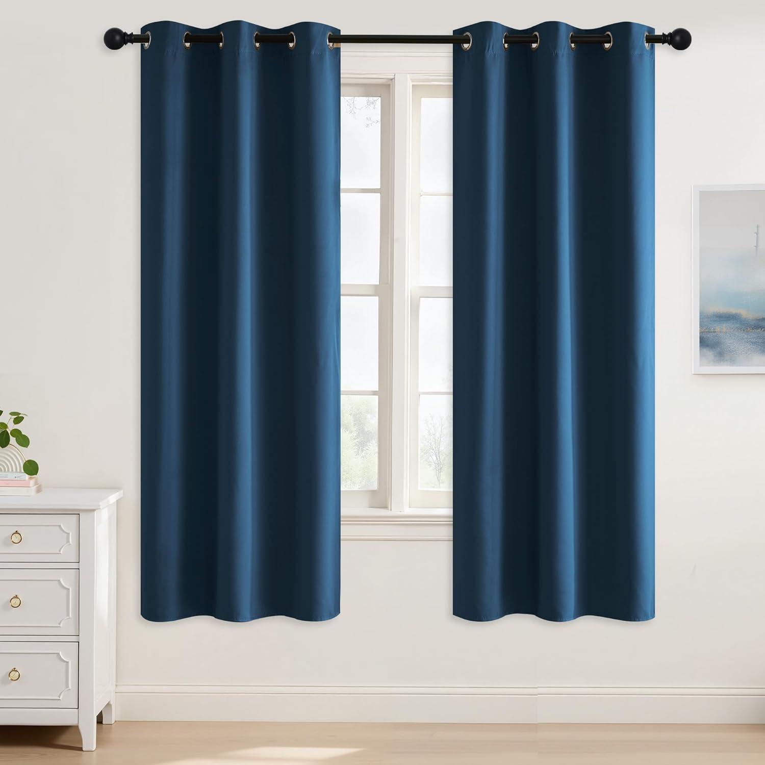 imageNICETOWN Navy Blue Blackout Panels 63 Inches Long  Grommet Thermal Insulated Shades for Living Room Yard Kids Room Laundry Pantry  1 Pair W52 x L63Morrocan Blue