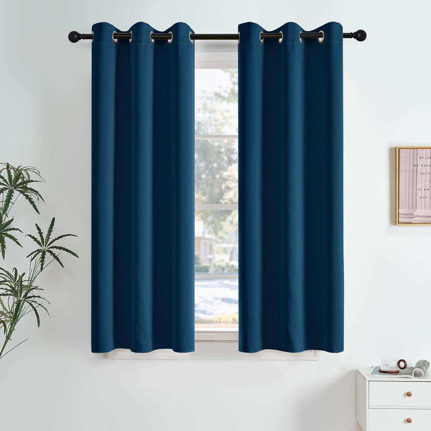 imageNICETOWN Navy Blue Blackout Panels 63 Inches Long  Grommet Thermal Insulated Shades for Living Room Yard Kids Room Laundry Pantry  1 Pair W52 x L63Morrocan Blue