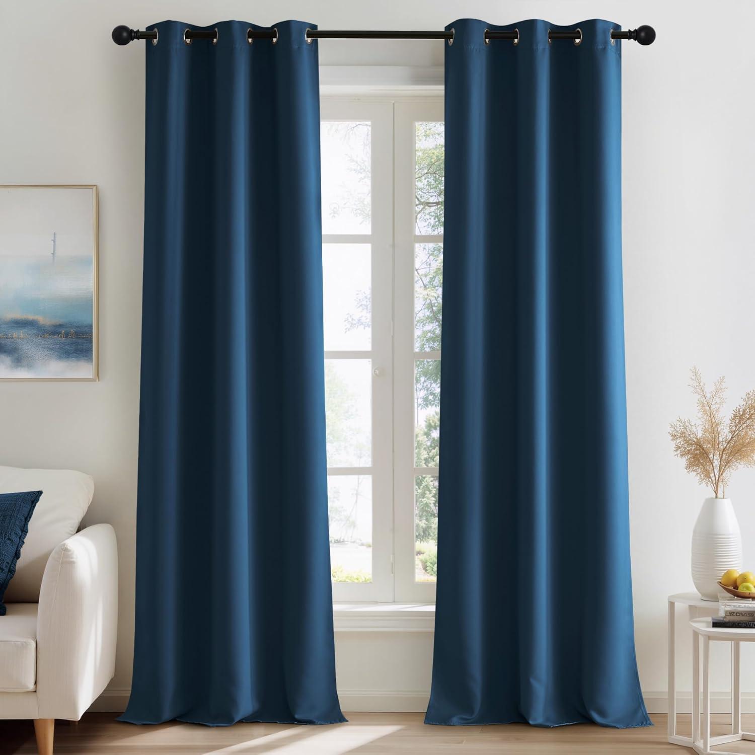 imageNICETOWN Navy Blue Blackout Panels 63 Inches Long  Grommet Thermal Insulated Shades for Living Room Yard Kids Room Laundry Pantry  1 Pair W52 x L63Morrocan Blue