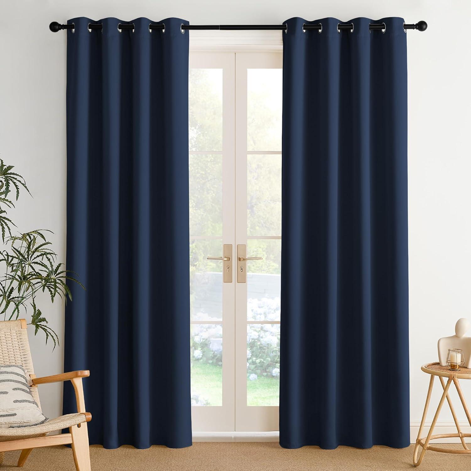 imageNICETOWN Navy Blue Blackout Panels 63 Inches Long  Grommet Thermal Insulated Shades for Living Room Yard Kids Room Laundry Pantry  1 Pair W52 x L63Navy Blue