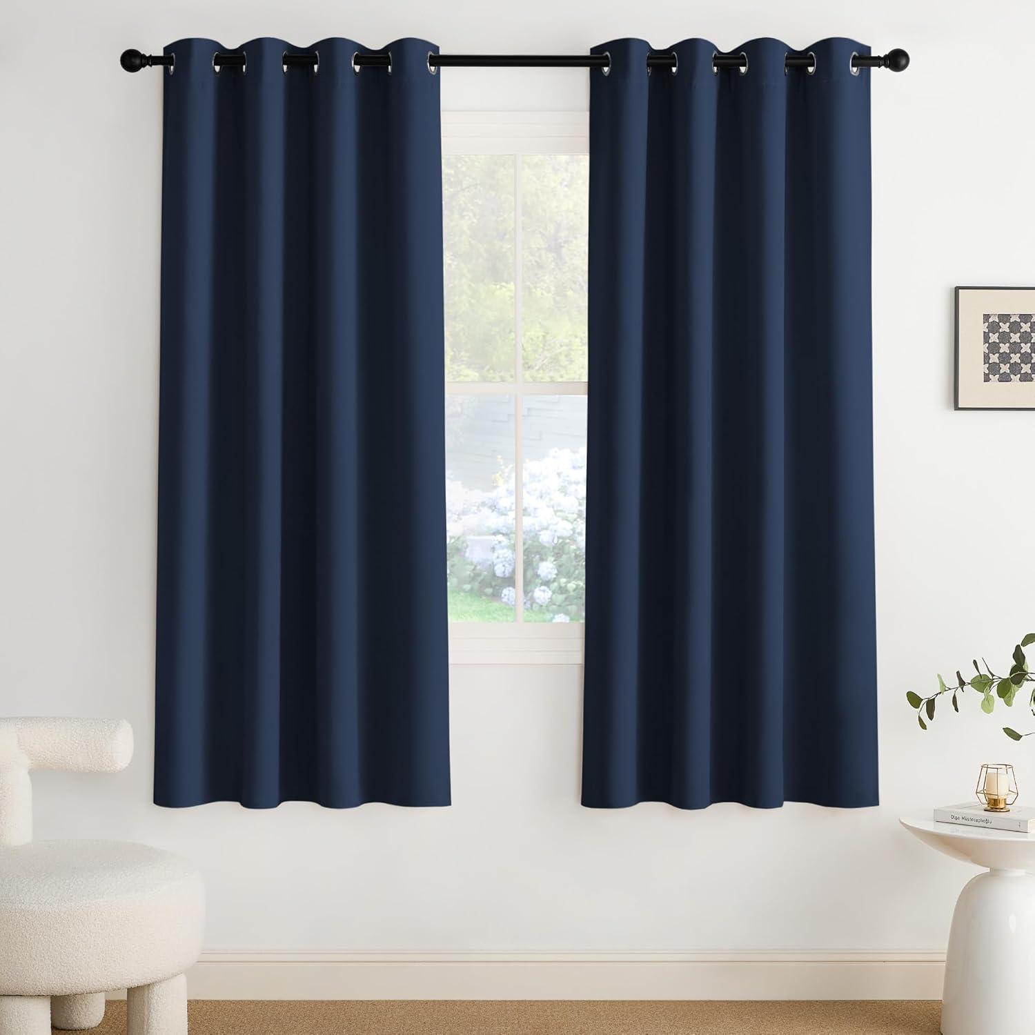 imageNICETOWN Navy Blue Blackout Panels 63 Inches Long  Grommet Thermal Insulated Shades for Living Room Yard Kids Room Laundry Pantry  1 Pair W52 x L63Navy Blue