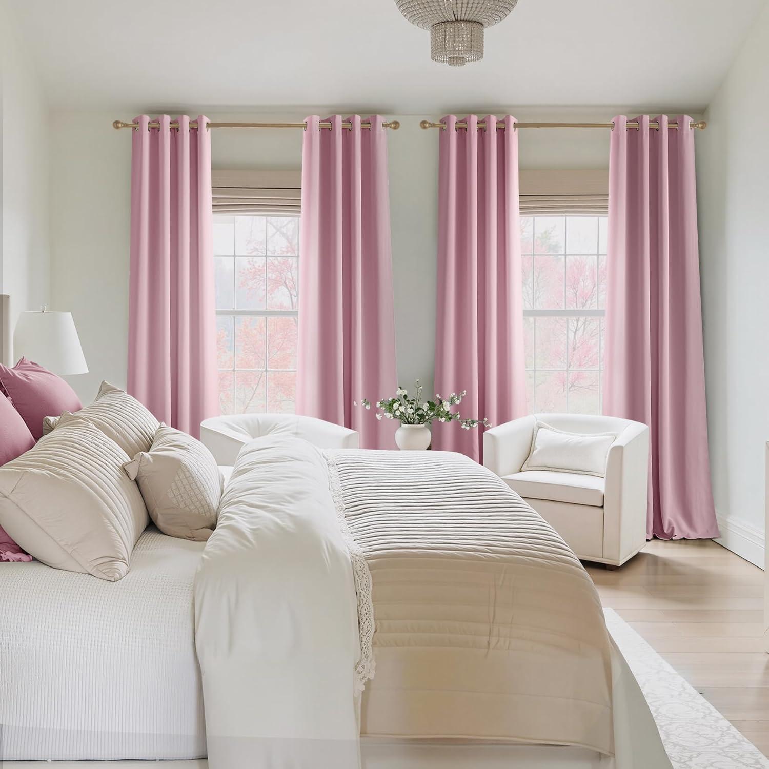 imageNICETOWN Navy Blue Blackout Panels 63 Inches Long  Grommet Thermal Insulated Shades for Living Room Yard Kids Room Laundry Pantry  1 Pair W52 x L63Rouge Pink