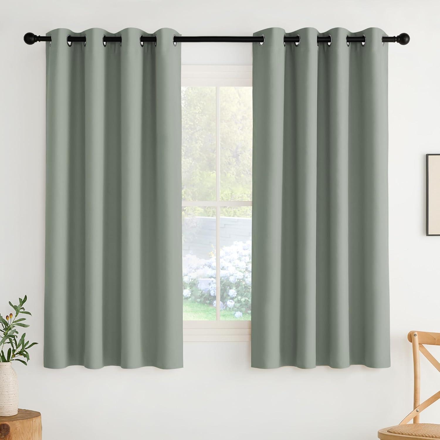 imageNICETOWN Navy Blue Blackout Panels 63 Inches Long  Grommet Thermal Insulated Shades for Living Room Yard Kids Room Laundry Pantry  1 Pair W52 x L63Sage Green