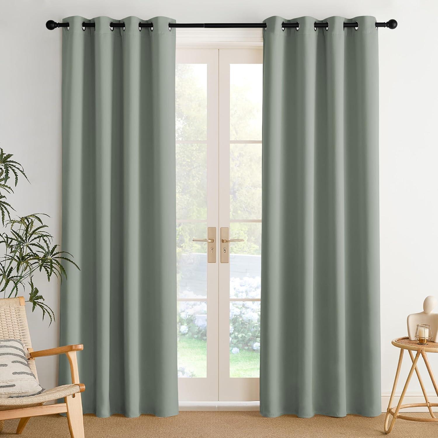 imageNICETOWN Navy Blue Blackout Panels 63 Inches Long  Grommet Thermal Insulated Shades for Living Room Yard Kids Room Laundry Pantry  1 Pair W52 x L63Sage Green