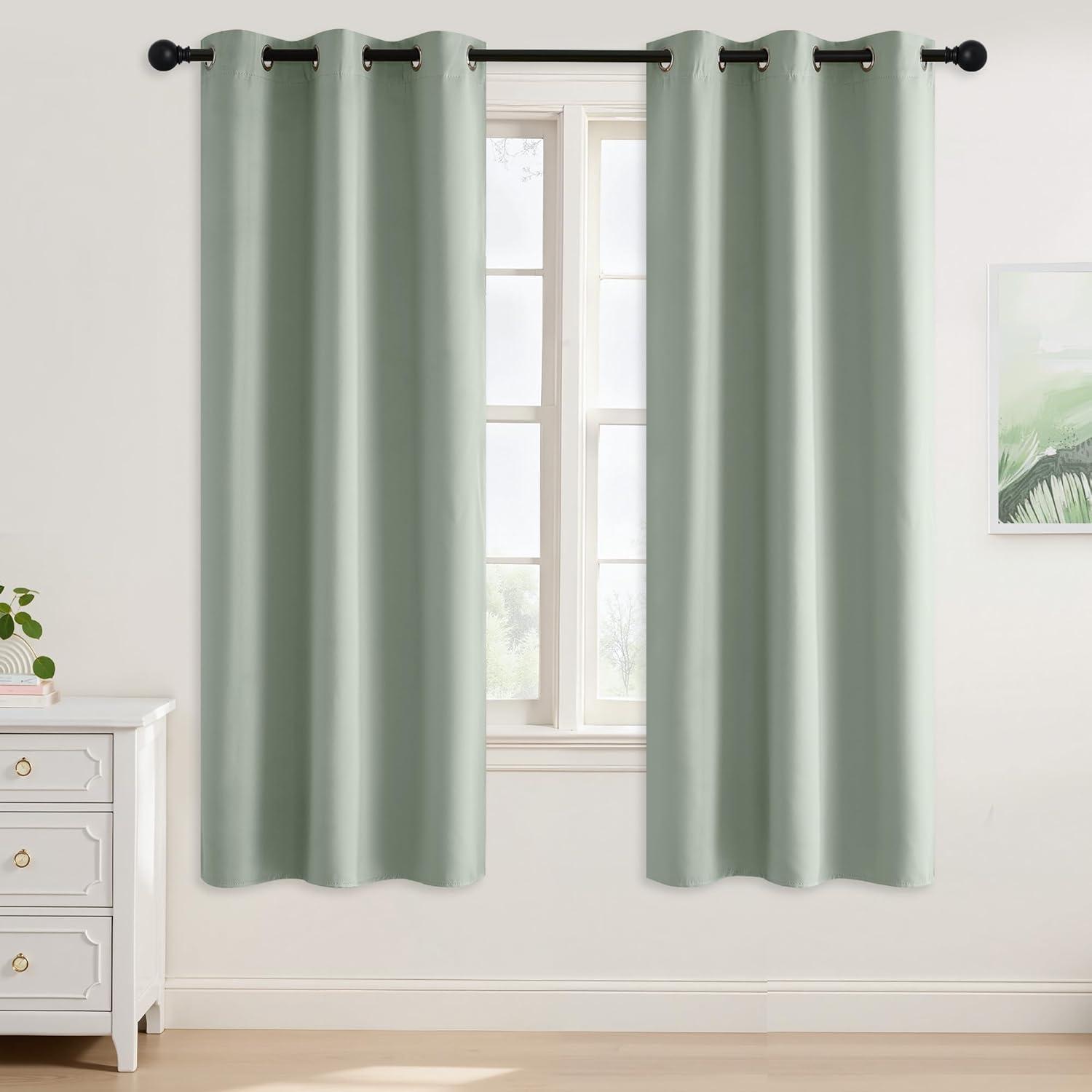 imageNICETOWN Navy Blue Blackout Panels 63 Inches Long  Grommet Thermal Insulated Shades for Living Room Yard Kids Room Laundry Pantry  1 Pair W52 x L63Sage Green