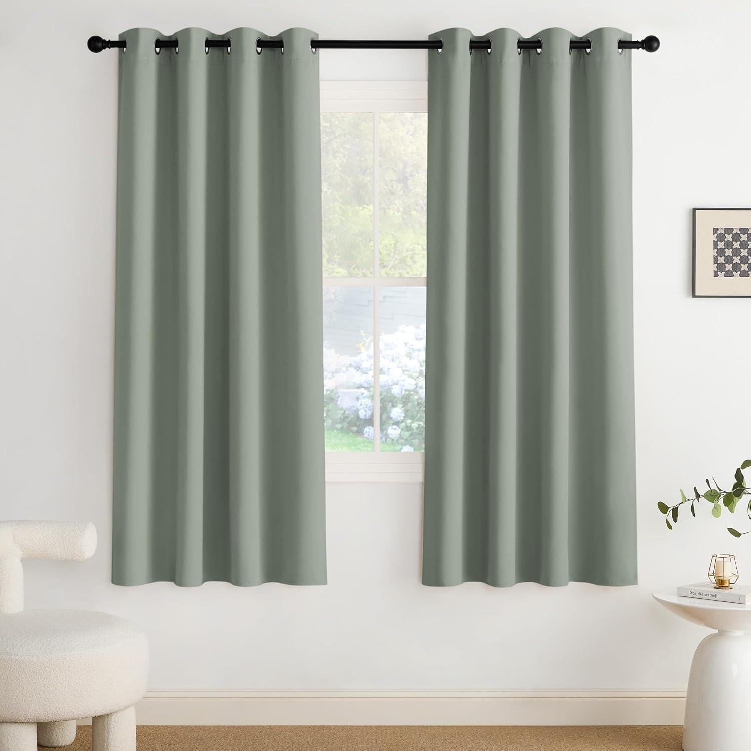 imageNICETOWN Navy Blue Blackout Panels 63 Inches Long  Grommet Thermal Insulated Shades for Living Room Yard Kids Room Laundry Pantry  1 Pair W52 x L63Sage Green