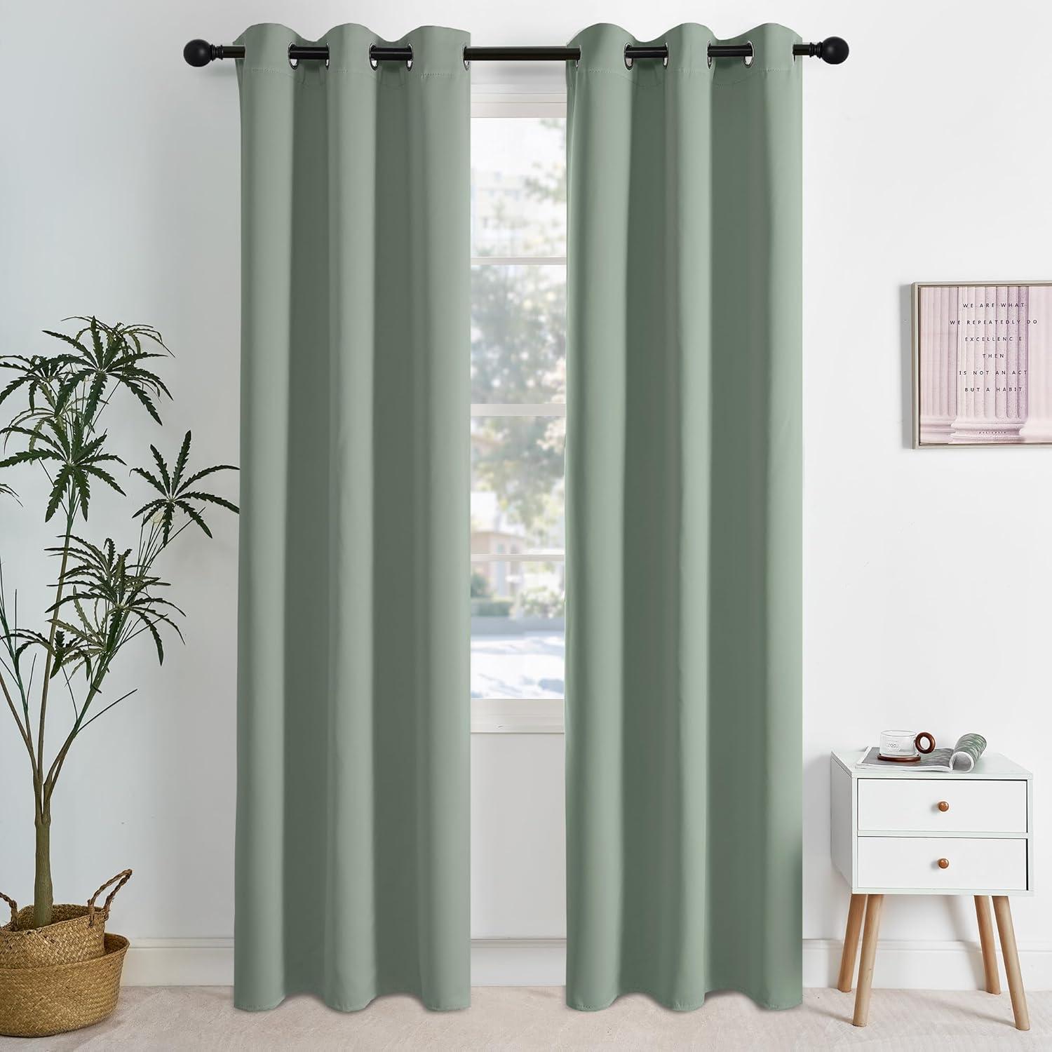 imageNICETOWN Navy Blue Blackout Panels 63 Inches Long  Grommet Thermal Insulated Shades for Living Room Yard Kids Room Laundry Pantry  1 Pair W52 x L63Sage Green