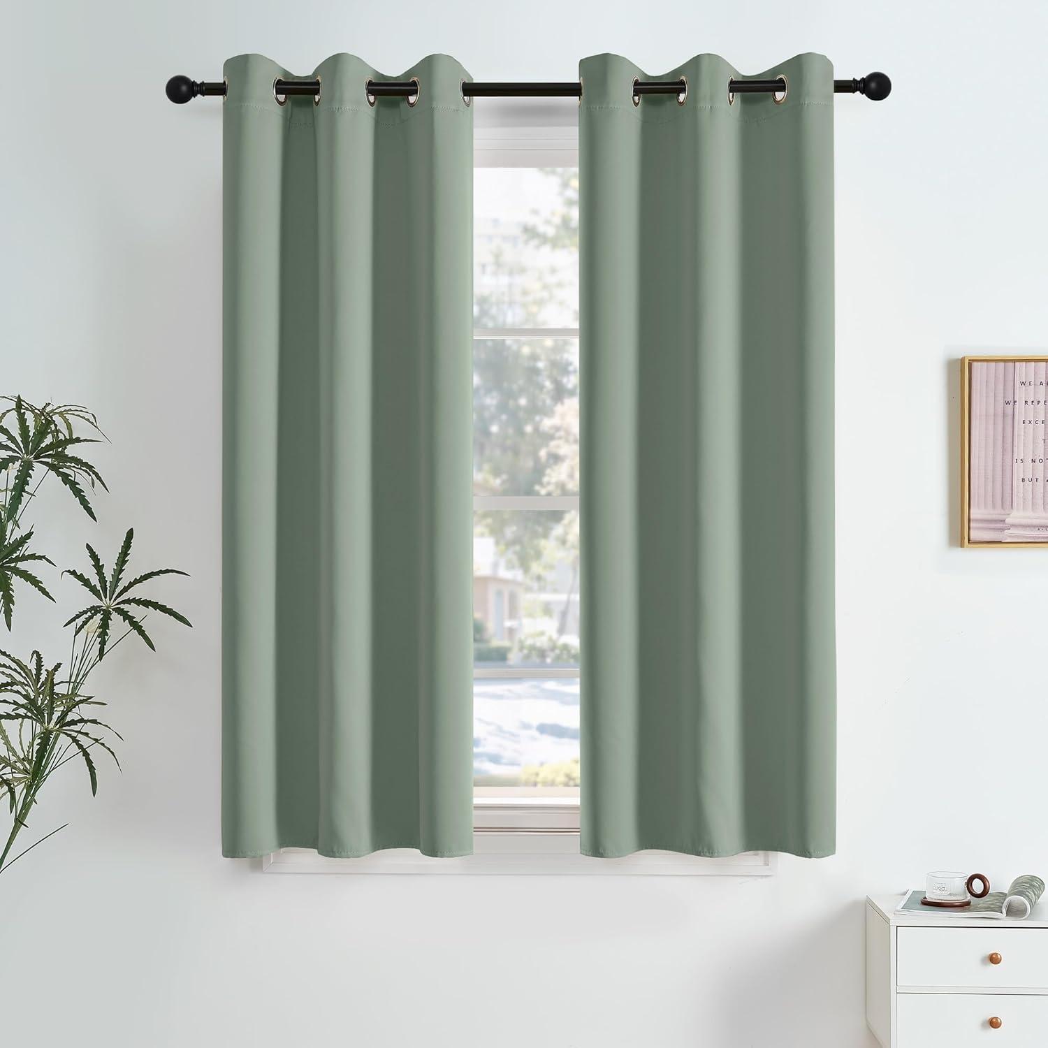 imageNICETOWN Navy Blue Blackout Panels 63 Inches Long  Grommet Thermal Insulated Shades for Living Room Yard Kids Room Laundry Pantry  1 Pair W52 x L63Sage Green