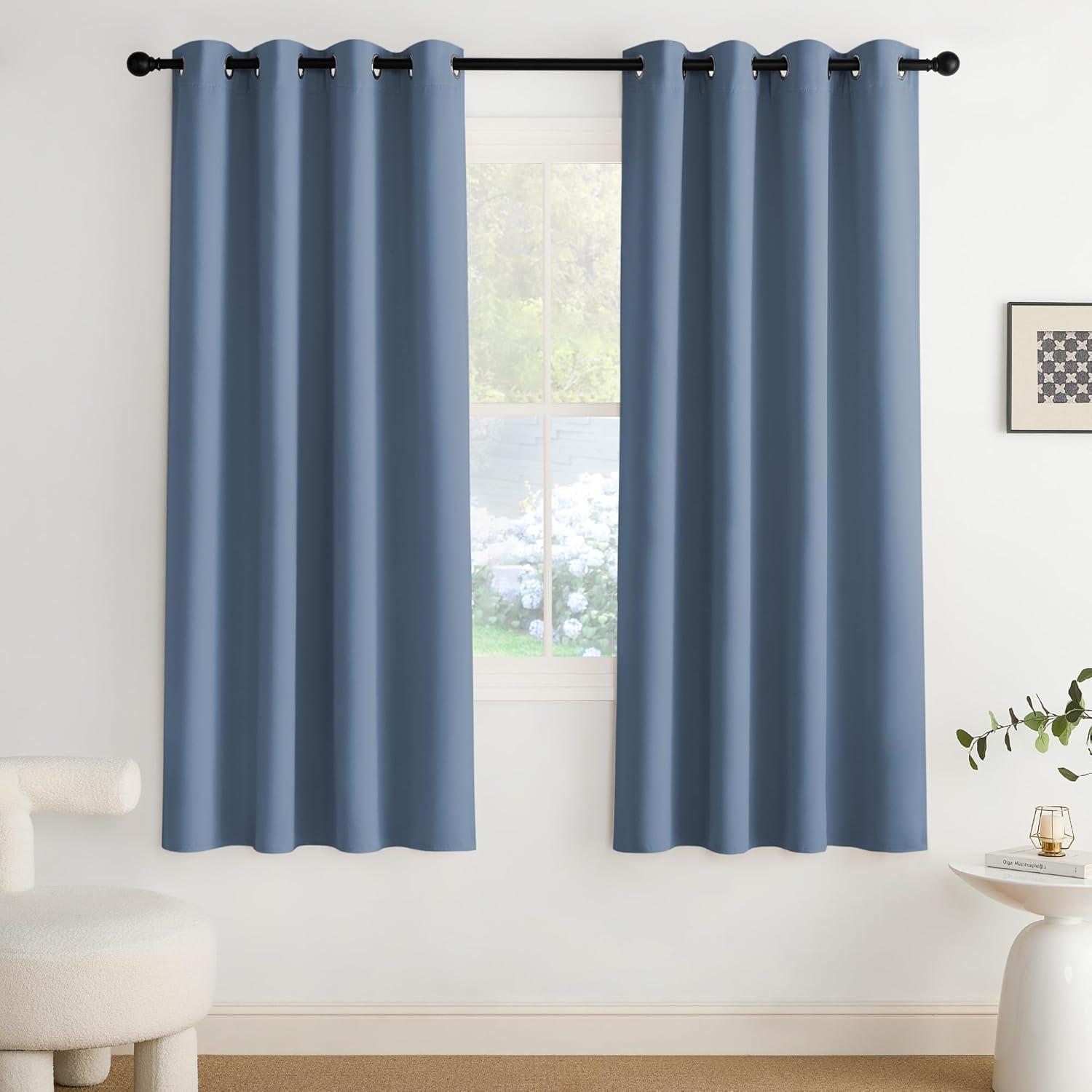 imageNICETOWN Navy Blue Blackout Panels 63 Inches Long  Grommet Thermal Insulated Shades for Living Room Yard Kids Room Laundry Pantry  1 Pair W52 x L63Stone Blue