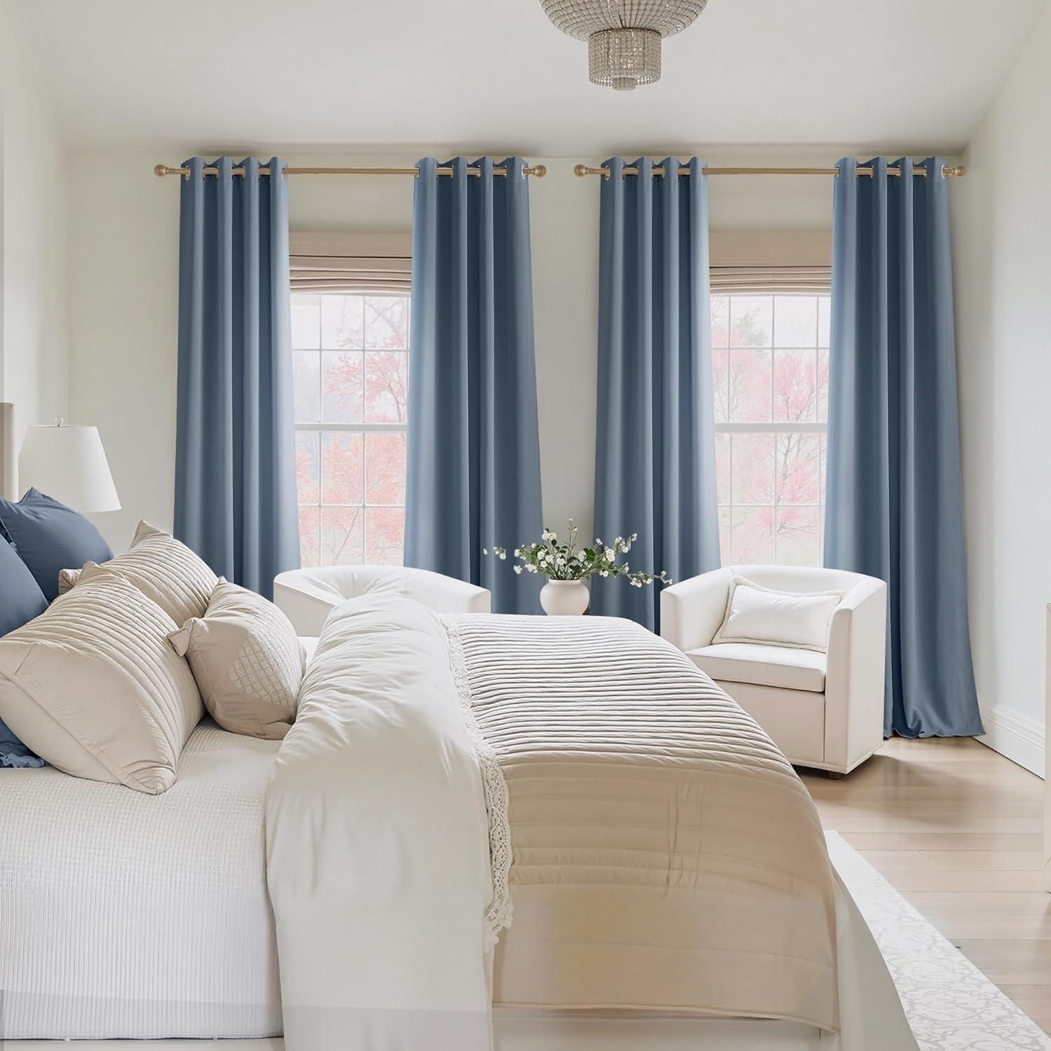 imageNICETOWN Navy Blue Blackout Panels 63 Inches Long  Grommet Thermal Insulated Shades for Living Room Yard Kids Room Laundry Pantry  1 Pair W52 x L63Stone Blue