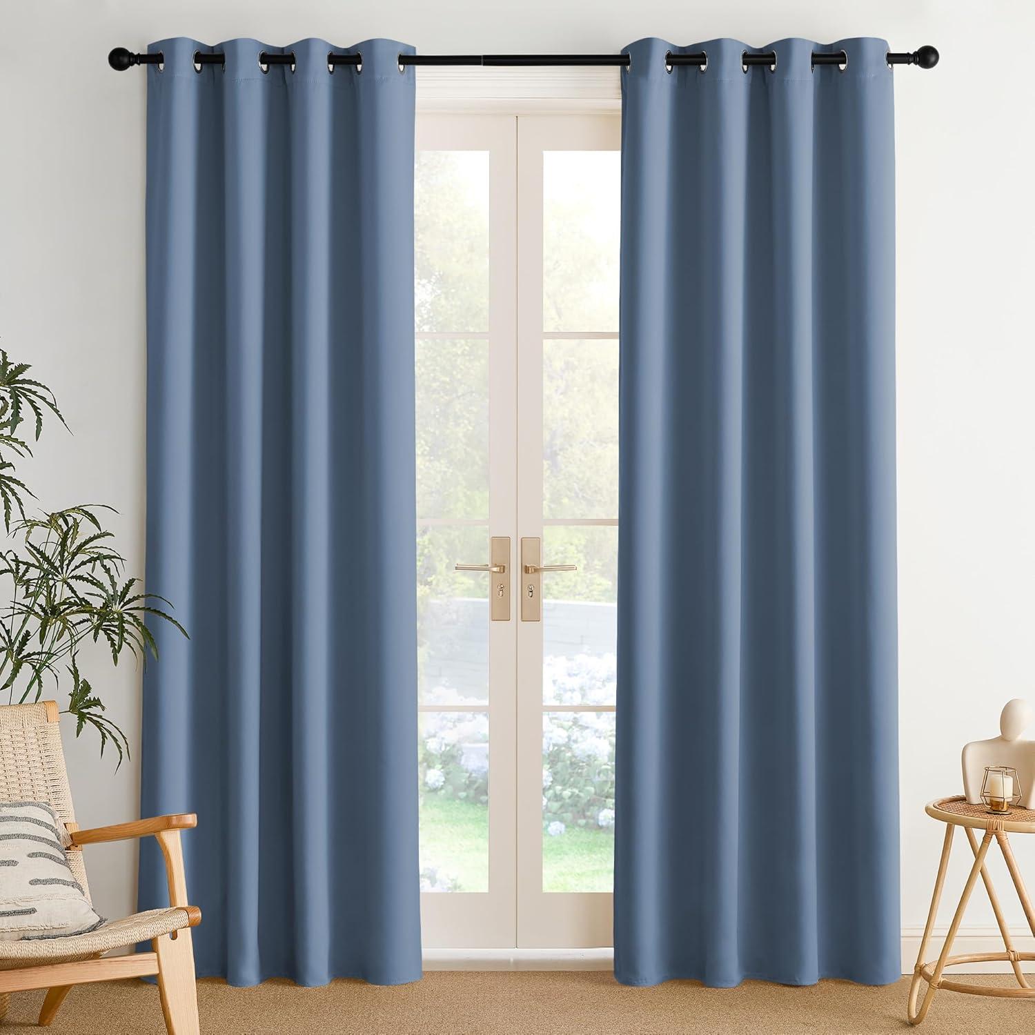 imageNICETOWN Navy Blue Blackout Panels 63 Inches Long  Grommet Thermal Insulated Shades for Living Room Yard Kids Room Laundry Pantry  1 Pair W52 x L63Stone Blue