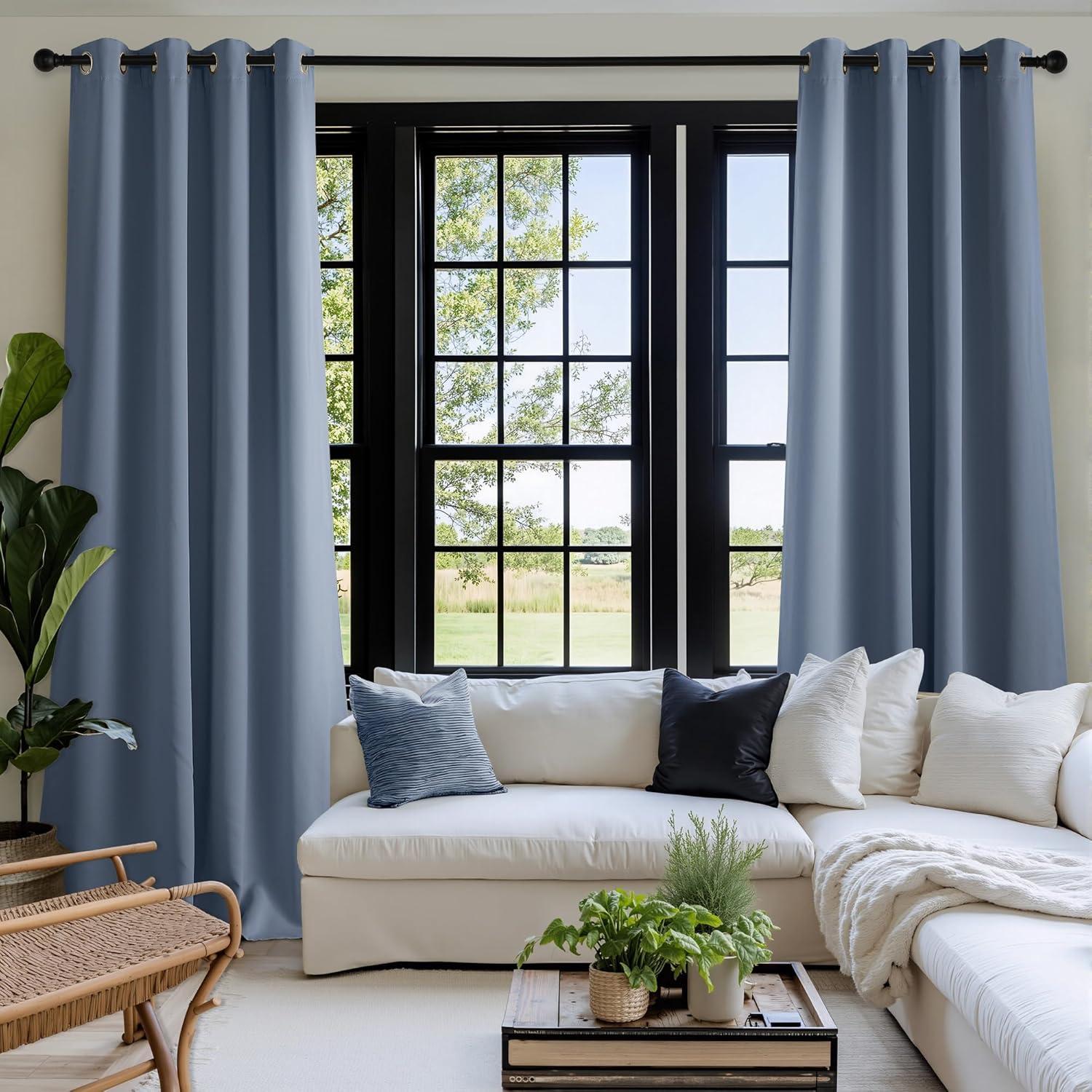 imageNICETOWN Navy Blue Blackout Panels 63 Inches Long  Grommet Thermal Insulated Shades for Living Room Yard Kids Room Laundry Pantry  1 Pair W52 x L63Stone Blue