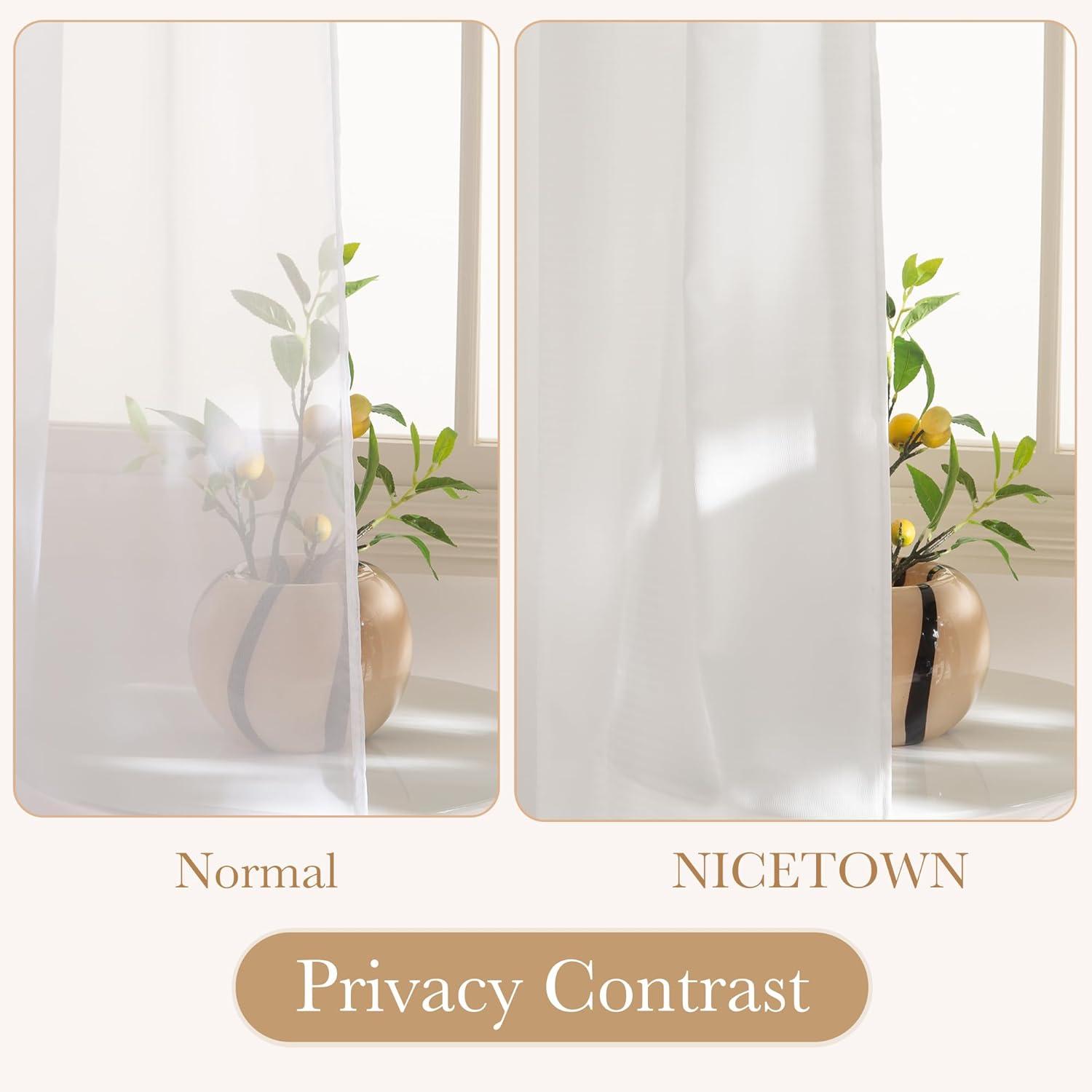 imageNICETOWN Non See Through White Privacy Sheer Curtains 84 inches Long 2 Panels Set Fish Bone Pattern Farmhouse Semi Light Filtering Window Drapes for Bedroom Living Room 52 inches WideWhite