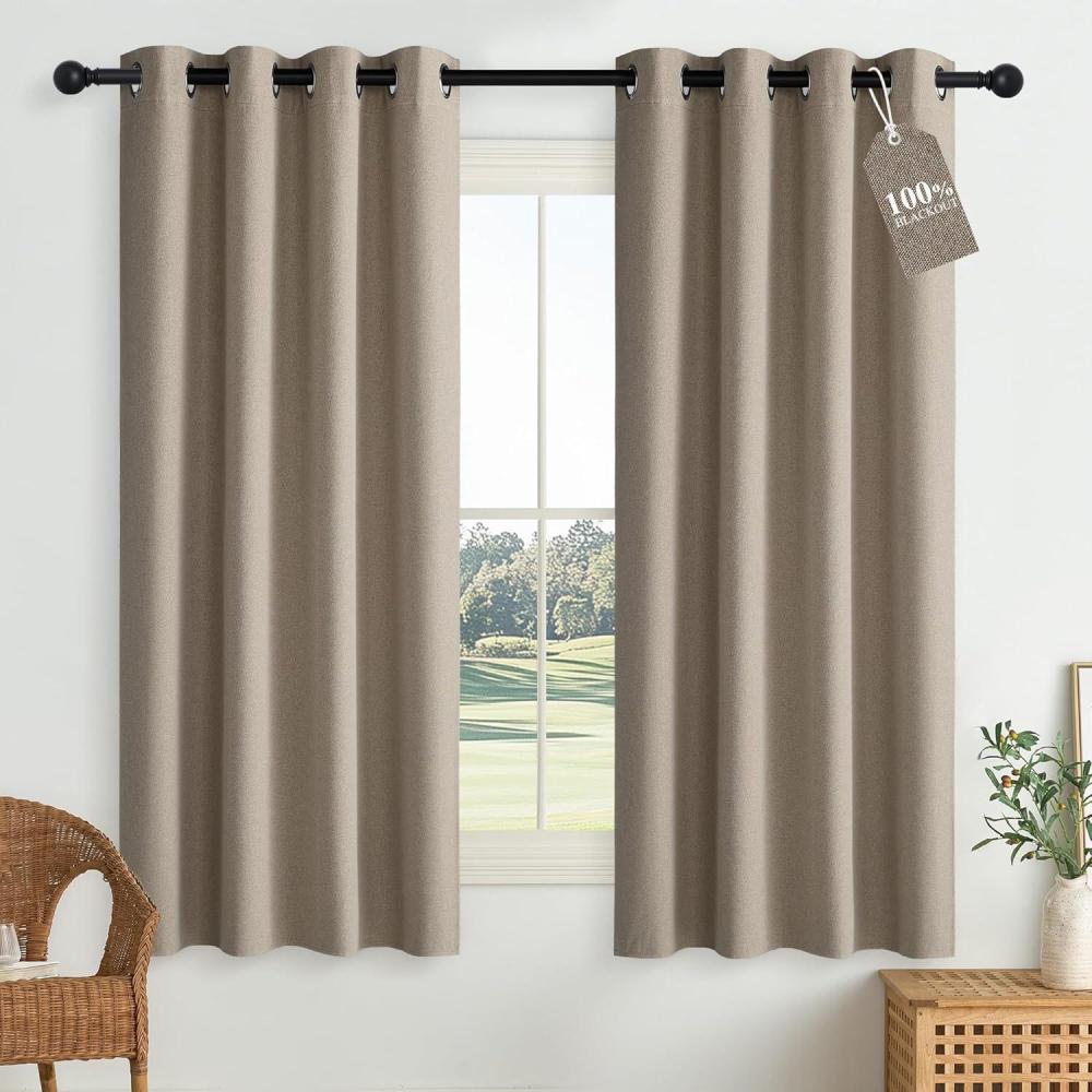 imageNICETOWN 100 Blackout Curtains for Bedroom W52 x L96 Pair Grey Crisp Faux Linen Thermal Insulated ampamp Energy Efficient Light Blocking Shield for Living Room Dining RoomTaupe