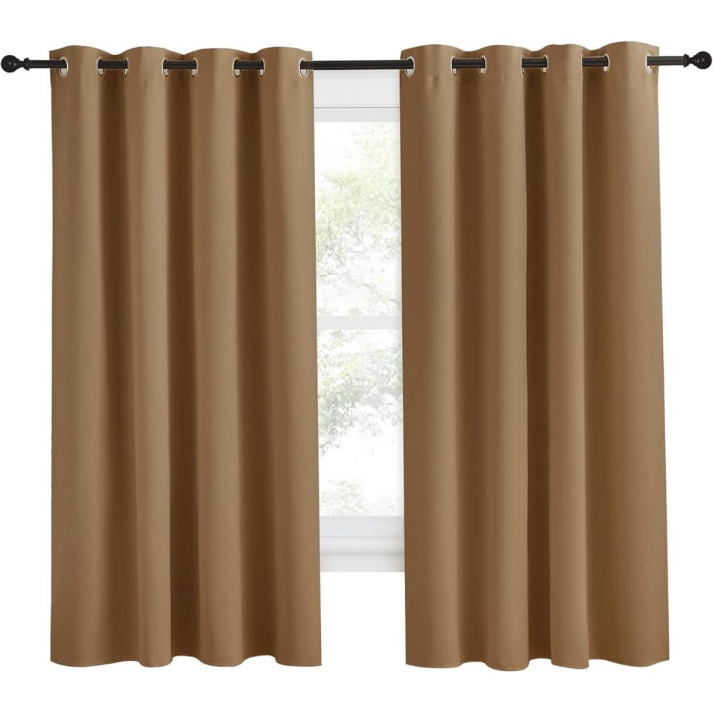 imageNICETOWN Blackout Curtain 57 inch Length W55 x L57 Inch Gold Brown 8 Grommets Top 1 Piece Thermal Insulated Modern Window Treatment Soundproof Drape Panel for BedroomLiving Room