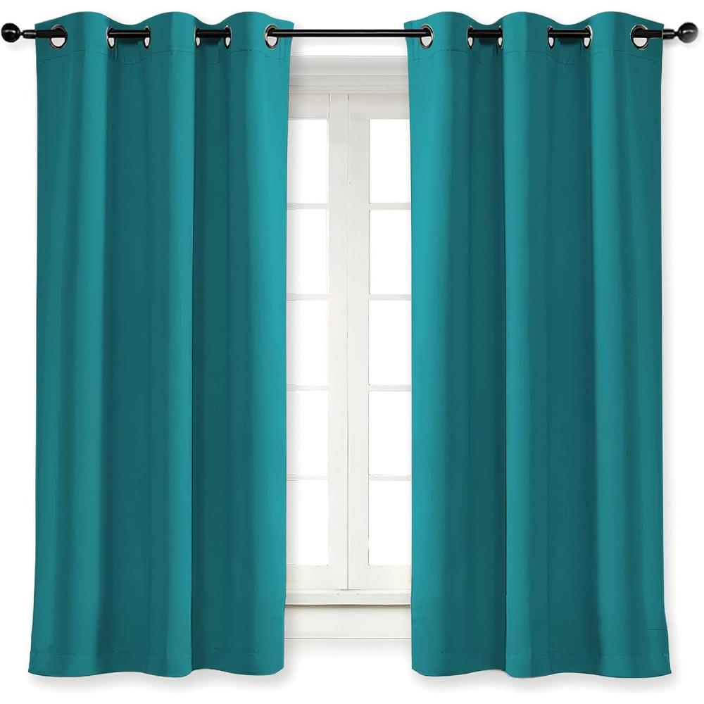 imageNICETOWN Blackout Curtain Blind for Bedroom Single Panel W34 x L63 inches Peacock Teal Thermal Insulated Grommet Blackout Room Darkening DrapeDrapery