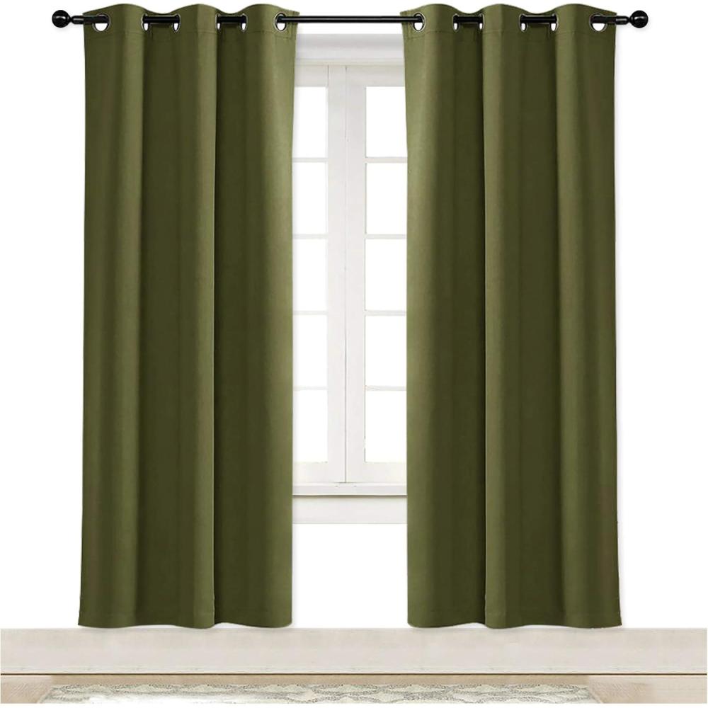 imageNICETOWN Blackout Curtain Blind for Bedroom Single Panel W34 x L72 inches Olive Green Thermal Insulated Grommet Blackout Room Darkening DrapeDrapery