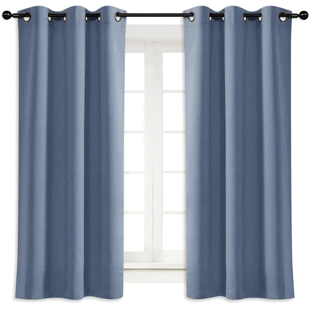 imageNICETOWN Blackout Curtain Blind for Bedroom Single Panel W42 x L45 inches Stone Blue Thermal Insulated Grommet Blackout Room Darkening DrapeDrapery