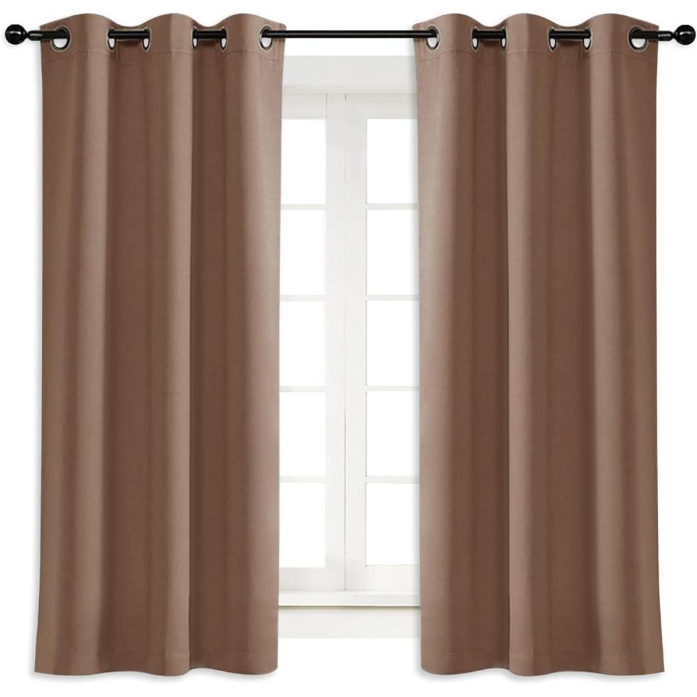 imageNICETOWN Blackout Curtain Blind for Bedroom Single Panel W42 x L54 inches Cappuccino Thermal Insulated Grommet Blackout Room Darkening DrapeDrapery