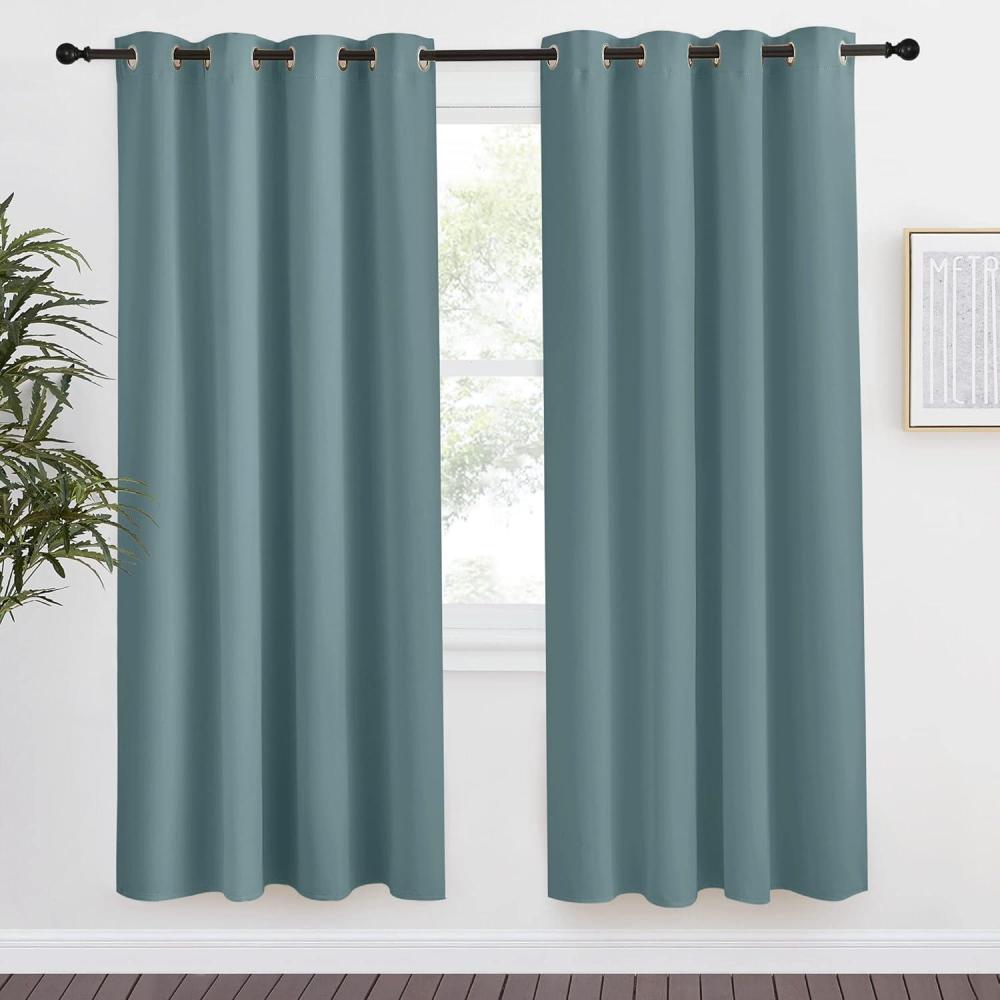imageNICETOWN Blackout Greyish Blue Curtains ampamp Drapes for Living Room 1 Panel W55 x L78 Thermal Insulated Solid Grommet Sound Reducing Energy Saving Window Treatments for PorchHall