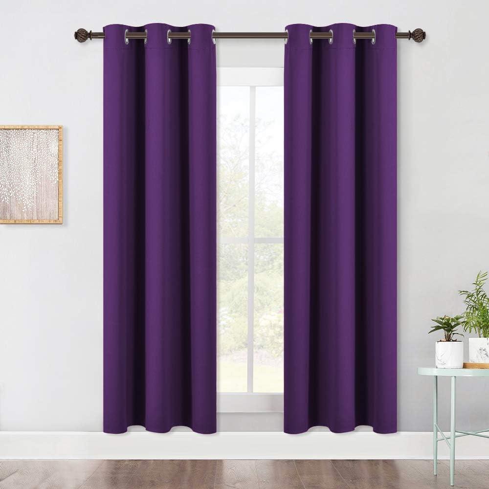 imageNICETOWN Blackout Window Curtains 70quot L 2 Panels 34 inch Royal Purple Grommet Top Room Darkening Thermal Insulated Vertical Window Drapes Modern for FlatApartment