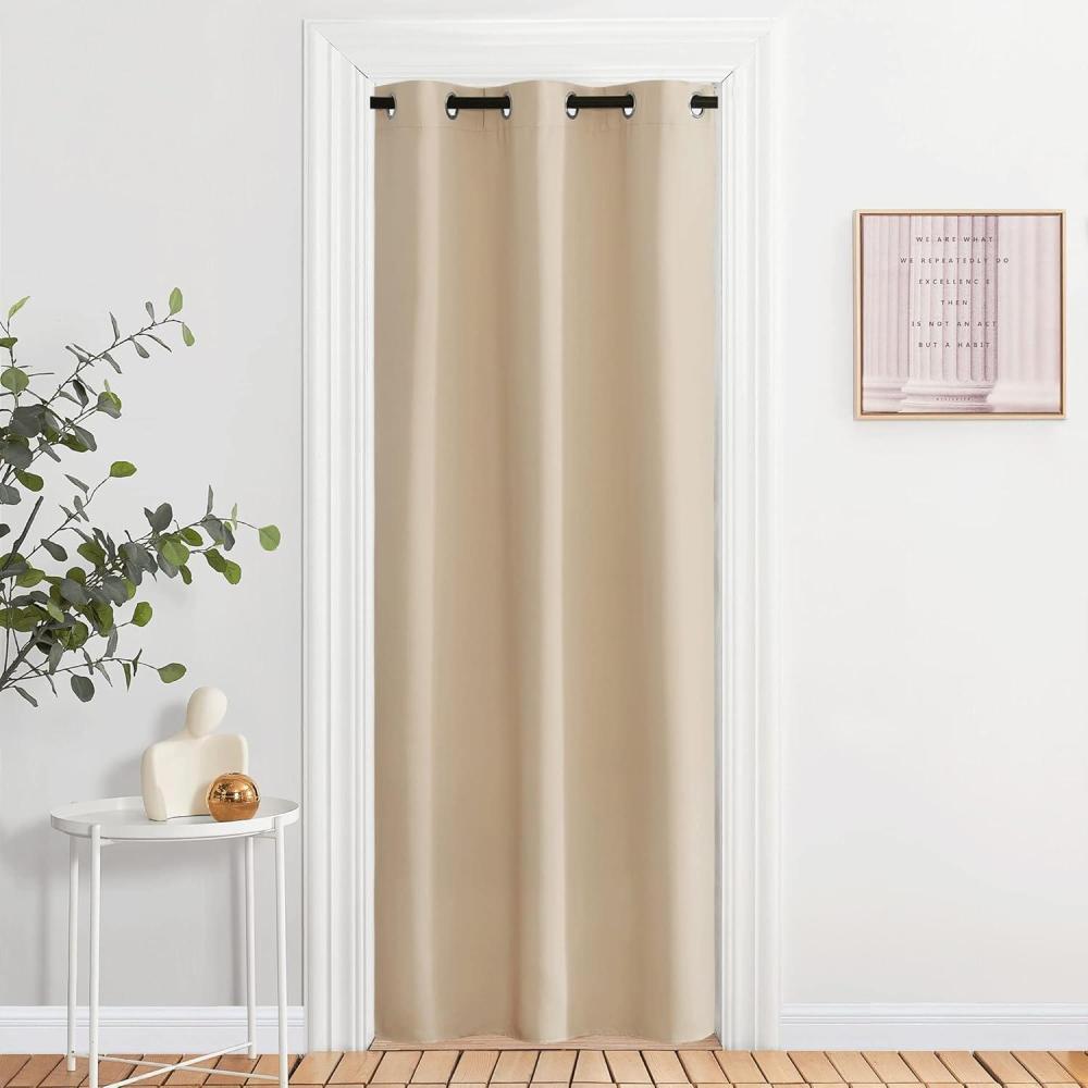 imageNICETOWN Doorway Curtains Room Darkening Curtain and Drape Energy Efficient Warmth Grommet Curtain for Office ampamp Classroom Biscotti Beige Sold Individually 42 inches Wide by 84 inches Long