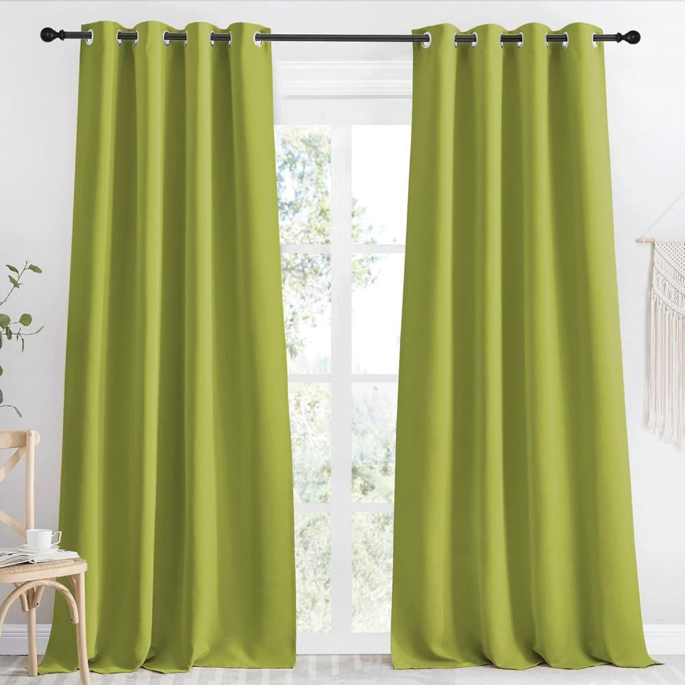 imageNICETOWN Kitchen Blackout Window Curtain Panel Fresh Green 1 Panel 55 by 96 inches Long Home Fashion Thermal Insulated Solid Grommet Room Darkening Drape for Apartment