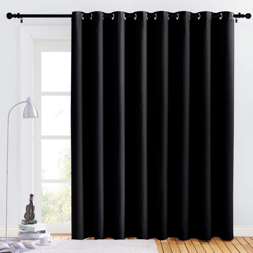 imageNICETOWN Light Reducing Grommet Curtain  W120 x L102 Black 1 Piece Tripe Woven Textured Soft Curtain Panel for Living Room Large Window Drape