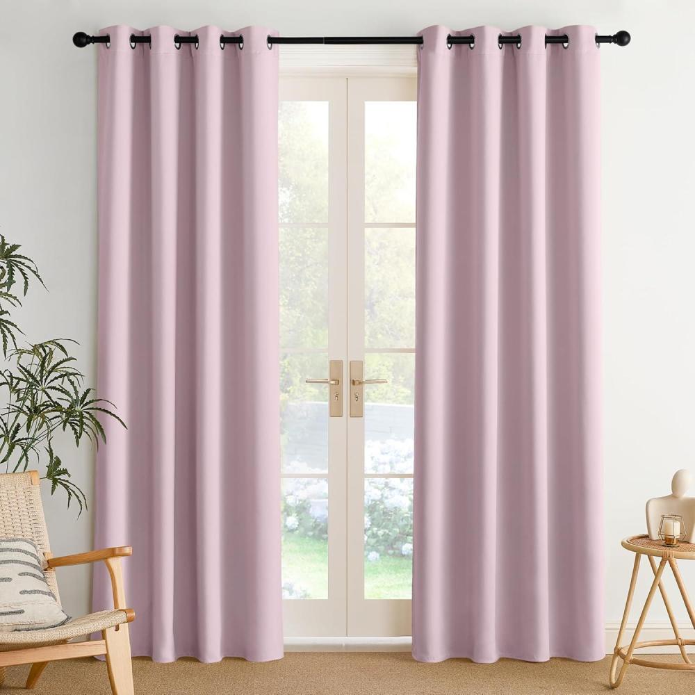 imageNICETOWN Navy Blue Blackout Panels 63 Inches Long  Grommet Thermal Insulated Shades for Living Room Yard Kids Room Laundry Pantry  1 Pair W52 x L63Baby Pink
