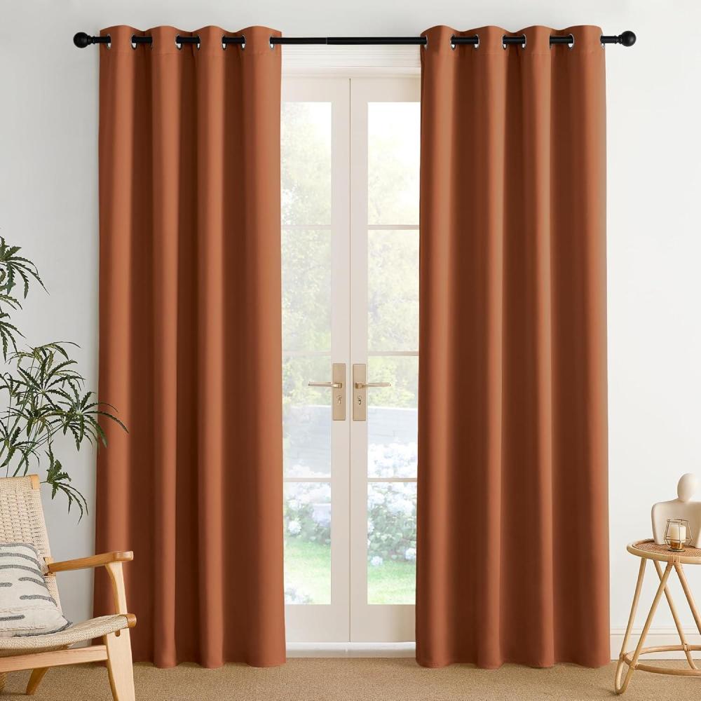 imageNICETOWN Navy Blue Blackout Panels 63 Inches Long  Grommet Thermal Insulated Shades for Living Room Yard Kids Room Laundry Pantry  1 Pair W52 x L63Burnt Orange