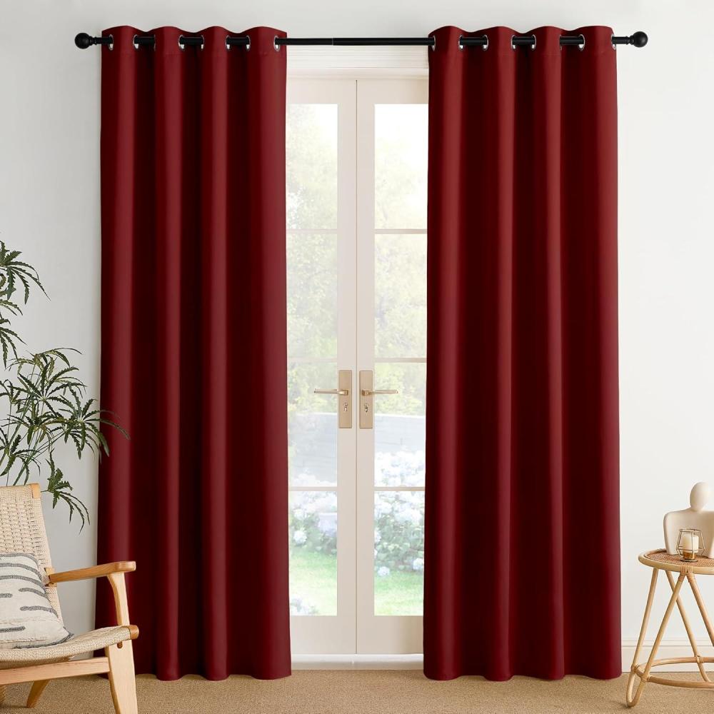 imageNICETOWN Navy Blue Blackout Panels 63 Inches Long  Grommet Thermal Insulated Shades for Living Room Yard Kids Room Laundry Pantry  1 Pair W52 x L63Burgundy Red