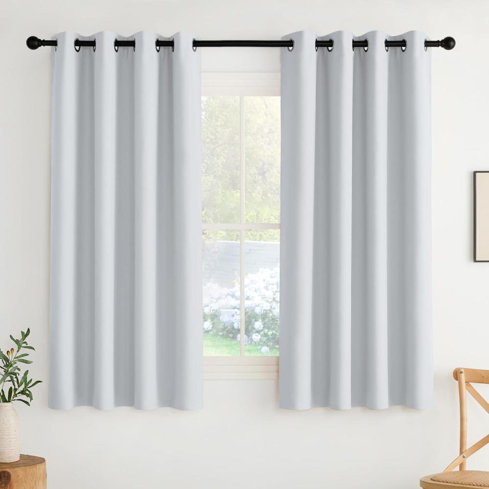 imageNICETOWN Navy Blue Blackout Panels 63 Inches Long  Grommet Thermal Insulated Shades for Living Room Yard Kids Room Laundry Pantry  1 Pair W52 x L63Greyish White