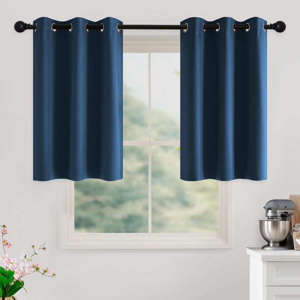 imageNICETOWN Navy Blue Blackout Panels 63 Inches Long  Grommet Thermal Insulated Shades for Living Room Yard Kids Room Laundry Pantry  1 Pair W52 x L63Morrocan Blue