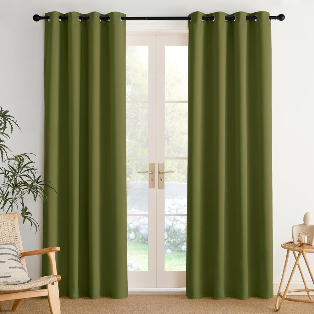 imageNICETOWN Navy Blue Blackout Panels 63 Inches Long  Grommet Thermal Insulated Shades for Living Room Yard Kids Room Laundry Pantry  1 Pair W52 x L63Olive Green