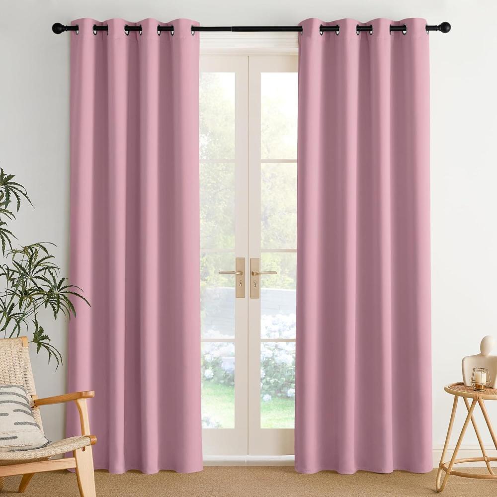 imageNICETOWN Navy Blue Blackout Panels 63 Inches Long  Grommet Thermal Insulated Shades for Living Room Yard Kids Room Laundry Pantry  1 Pair W52 x L63Rouge Pink