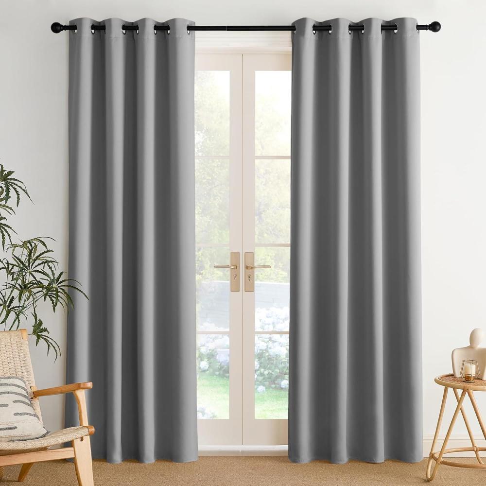 imageNICETOWN Navy Blue Blackout Panels 63 Inches Long  Grommet Thermal Insulated Shades for Living Room Yard Kids Room Laundry Pantry  1 Pair W52 x L63Silver Grey