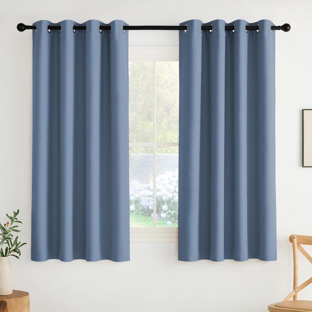 imageNICETOWN Navy Blue Blackout Panels 63 Inches Long  Grommet Thermal Insulated Shades for Living Room Yard Kids Room Laundry Pantry  1 Pair W52 x L63Stone Blue