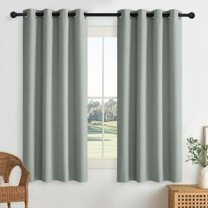 imageNICETOWN 100 Blackout Curtains for Bedroom W52 x L96 Pair Grey Crisp Faux Linen Thermal Insulated ampamp Energy Efficient Light Blocking Shield for Living Room Dining RoomSage Green
