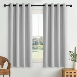 imageNICETOWN 100 Blackout Curtains for Bedroom W52 x L96 Pair Grey Crisp Faux Linen Thermal Insulated ampamp Energy Efficient Light Blocking Shield for Living Room Dining RoomGreyish White