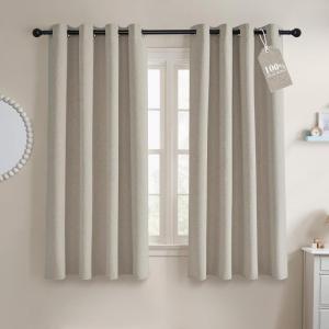imageNICETOWN 100 Blackout Curtains for Bedroom W52 x L96 Pair Grey Crisp Faux Linen Thermal Insulated ampamp Energy Efficient Light Blocking Shield for Living Room Dining RoomNatural