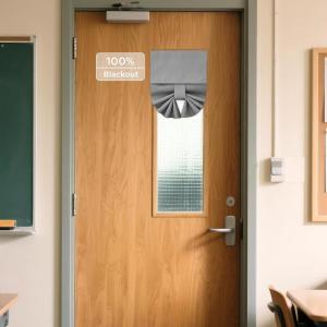 imageNICETOWN 100 Blackout French Door Curtains Privacy Curtains for Window 26 X 50 Inch Long Room Darkening Drapes Thermal Insulated Door Window Shades for Bedroom 1 Panel KhakiLight Grey