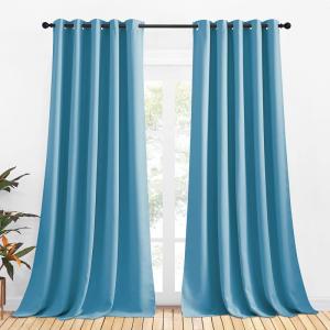 imageNICETOWN Bedroom Curtains Blackout Drapery Panels 2 Panels 70 x 108 inches Teal Blue Three Pass Microfiber Thermal Insulated Solid Ring Top Blackout Window CurtainsDrapes