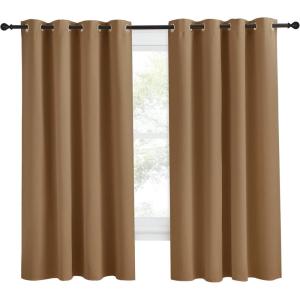 imageNICETOWN Blackout Curtain 57 inch Length W55 x L57 Inch Gold Brown 8 Grommets Top 1 Piece Thermal Insulated Modern Window Treatment Soundproof Drape Panel for BedroomLiving Room