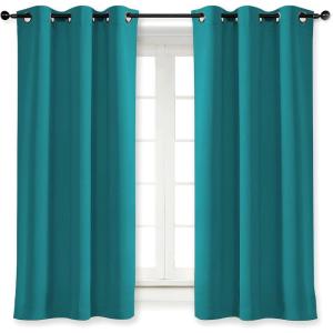 imageNICETOWN Blackout Curtain Blind for Bedroom Single Panel W34 x L63 inches Peacock Teal Thermal Insulated Grommet Blackout Room Darkening DrapeDrapery