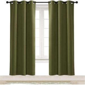 imageNICETOWN Blackout Curtain Blind for Bedroom Single Panel W34 x L72 inches Olive Green Thermal Insulated Grommet Blackout Room Darkening DrapeDrapery