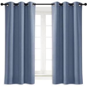 imageNICETOWN Blackout Curtain Blind for Bedroom Single Panel W42 x L45 inches Stone Blue Thermal Insulated Grommet Blackout Room Darkening DrapeDrapery