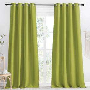 imageNICETOWN Kitchen Blackout Window Curtain Panel Fresh Green 1 Panel 55 by 96 inches Long Home Fashion Thermal Insulated Solid Grommet Room Darkening Drape for Apartment