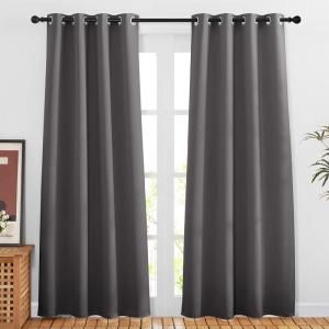 imageNICETOWN Blackout Doorway Curtains 80 inch Length  Grommet Room Darkening Thermal Insulated Soundproof Window Treatments for BedroomCloset 2 Panels 46 x 80 Inch Grey